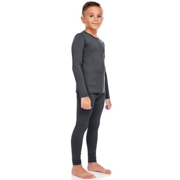 Kids Thermal 2-pc Underwear Set, Microfiber Fleece, Black - Picture 1 of 4